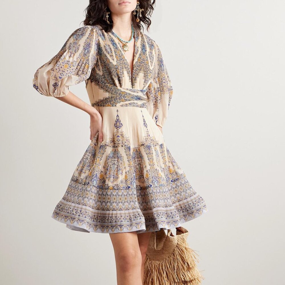 Zimmermann Printed Plissé-Organza Mini Dress